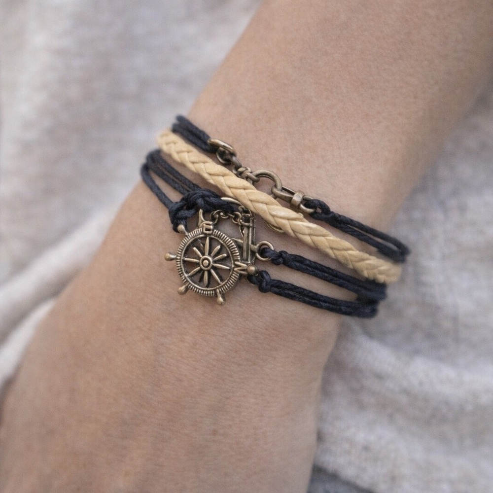 Nautical Charm Bracelet in Black and Cream